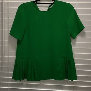 Zara Emerald Green Short Sleeve Pleated Hem Blouse